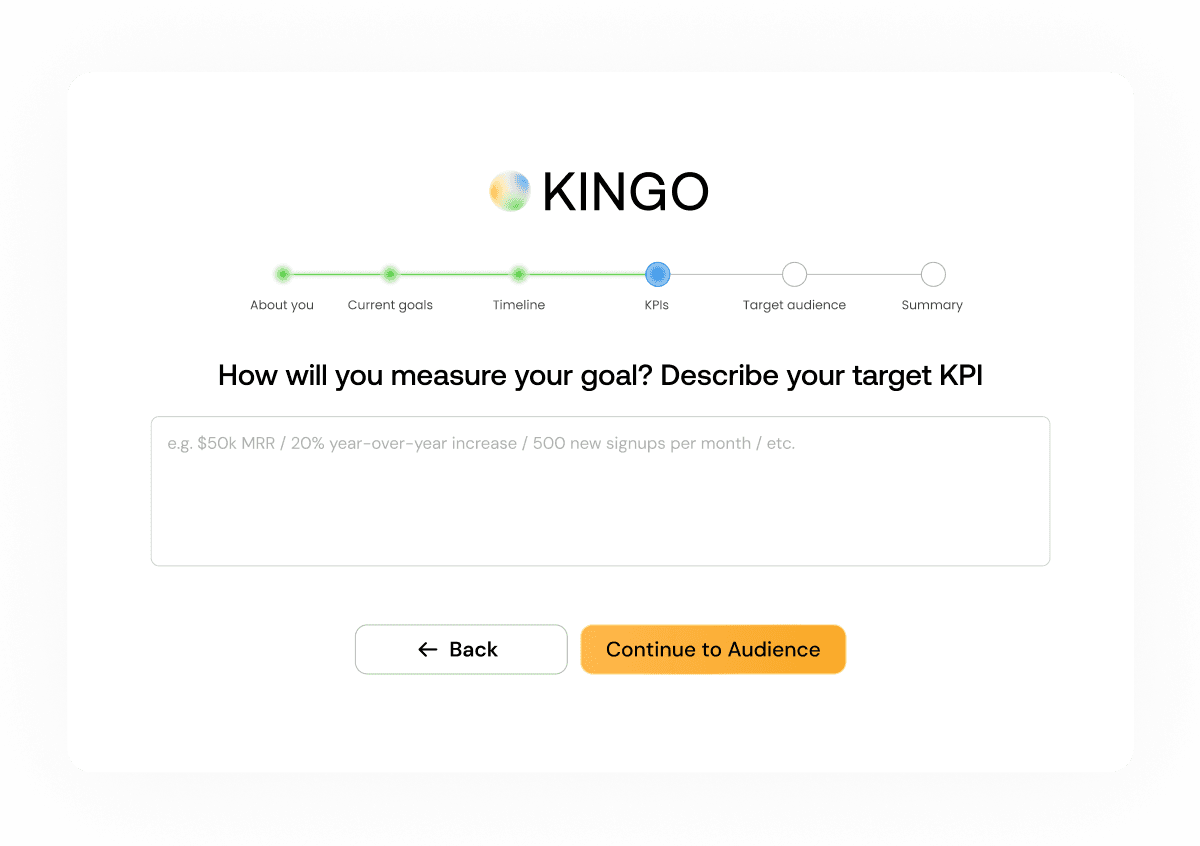 KINGO KPI setting interface showing goal configuration